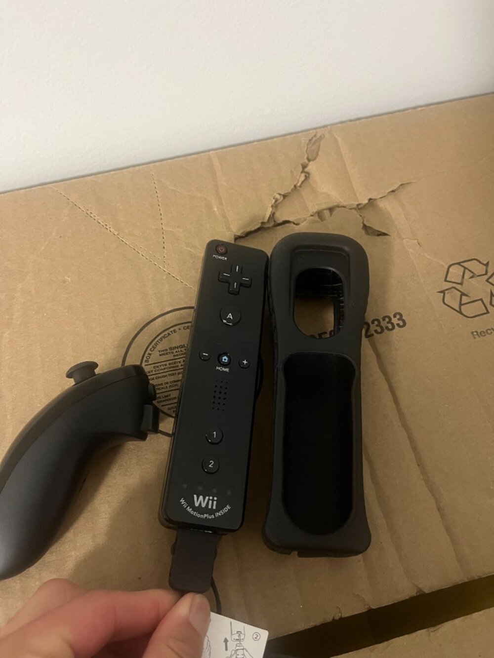 Nintendo Wii RVL-036 Motion Plus Black Remote Controller w\ OEM Nunchuck +Sleeve